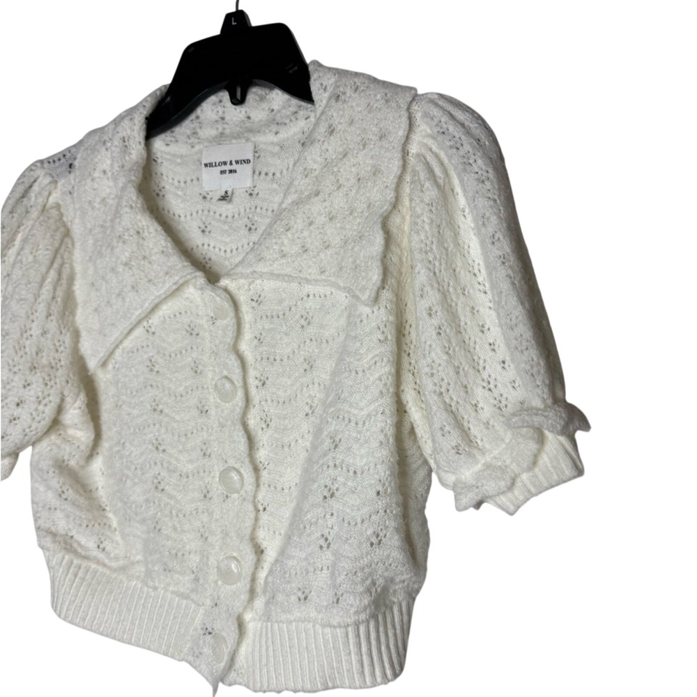 Willow‎ & Wind Womens Crop Sweater Cardigan S Collar Coquette Vanilla Girl Soft